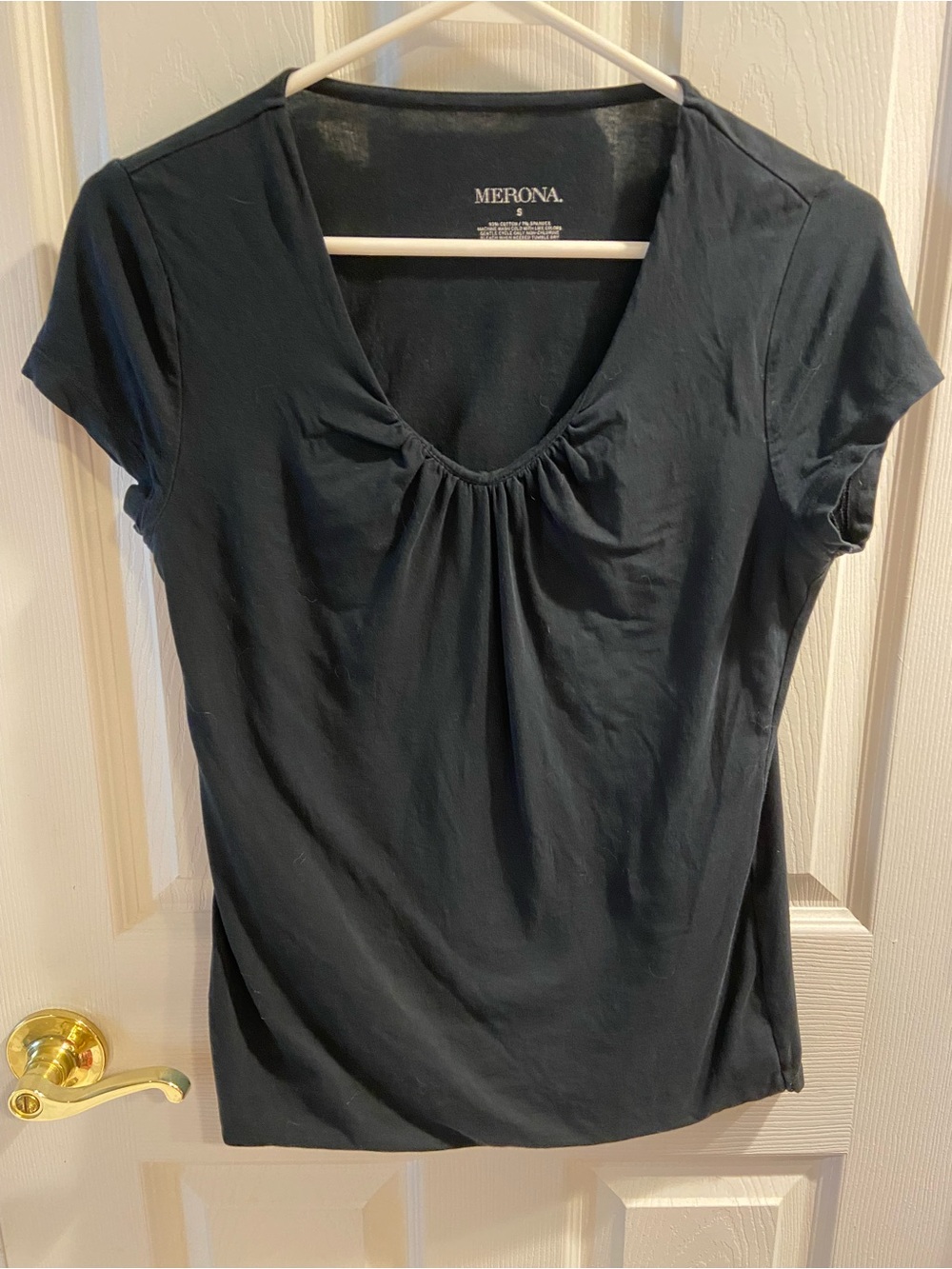 Merona Black Short Sleeve Scoop Neck Tee with Front Gather S Cotton EUC Y2K